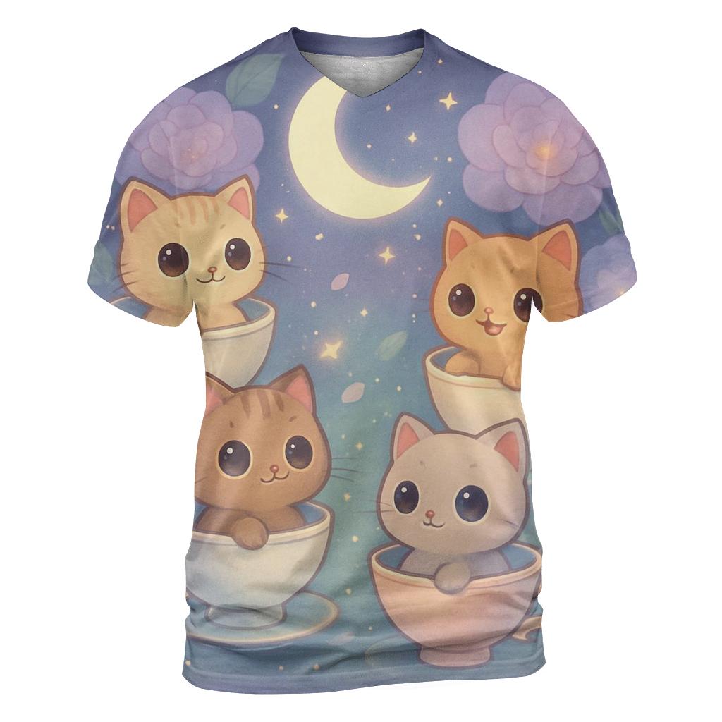 Moonlit Teacup Kitten Carousel statement graphic shirts