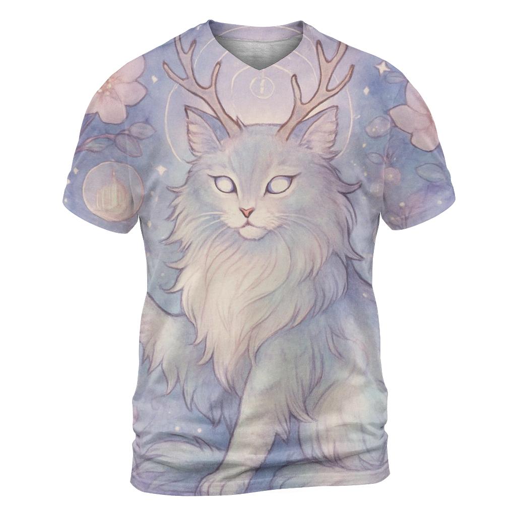 Moonlit Orchard Guardian Cat vibrant all-over design tees