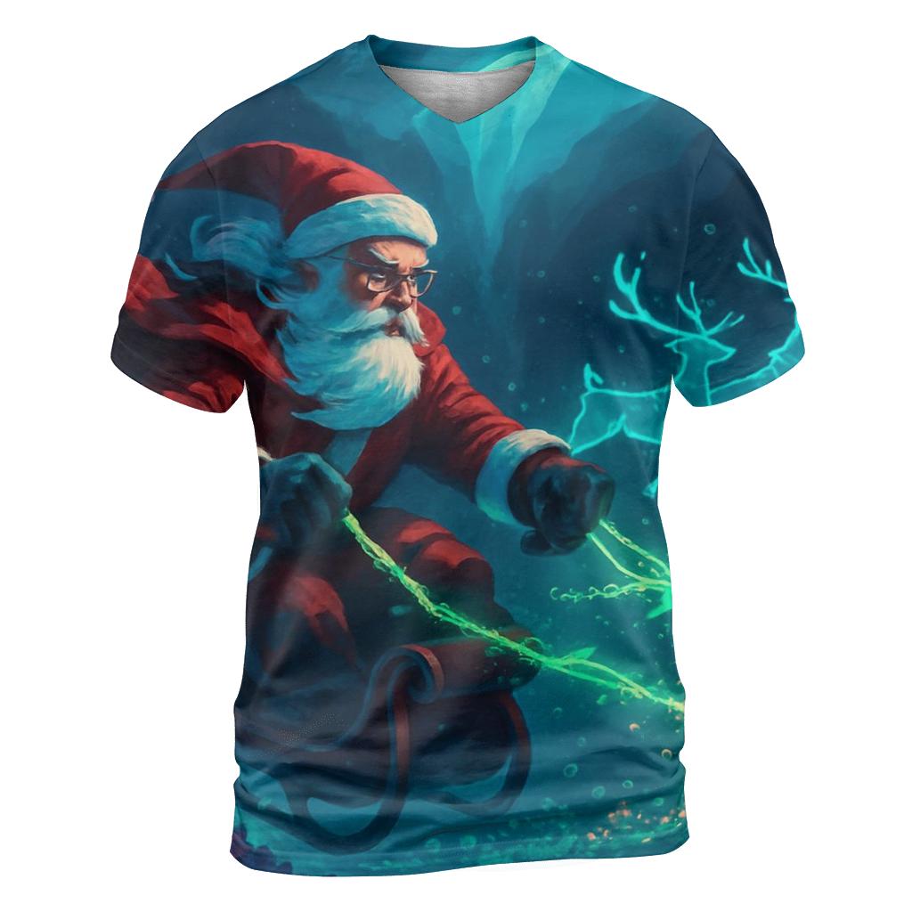 Midnight Reef Sleigh Santa vibrant all-over design tees