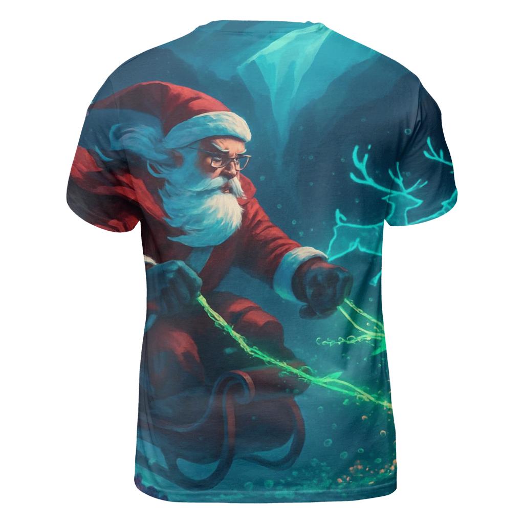 Midnight Reef Sleigh Santa vibrant all-over design tees