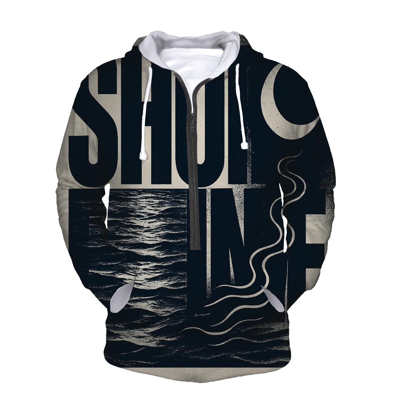 Lunar Tide Typography Wave printed hoodies