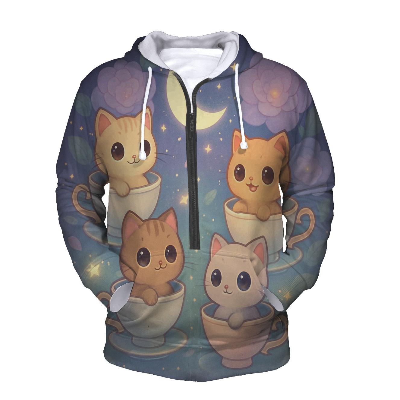 Moonlit Teacup Kitten Carousel zip-up hoodies