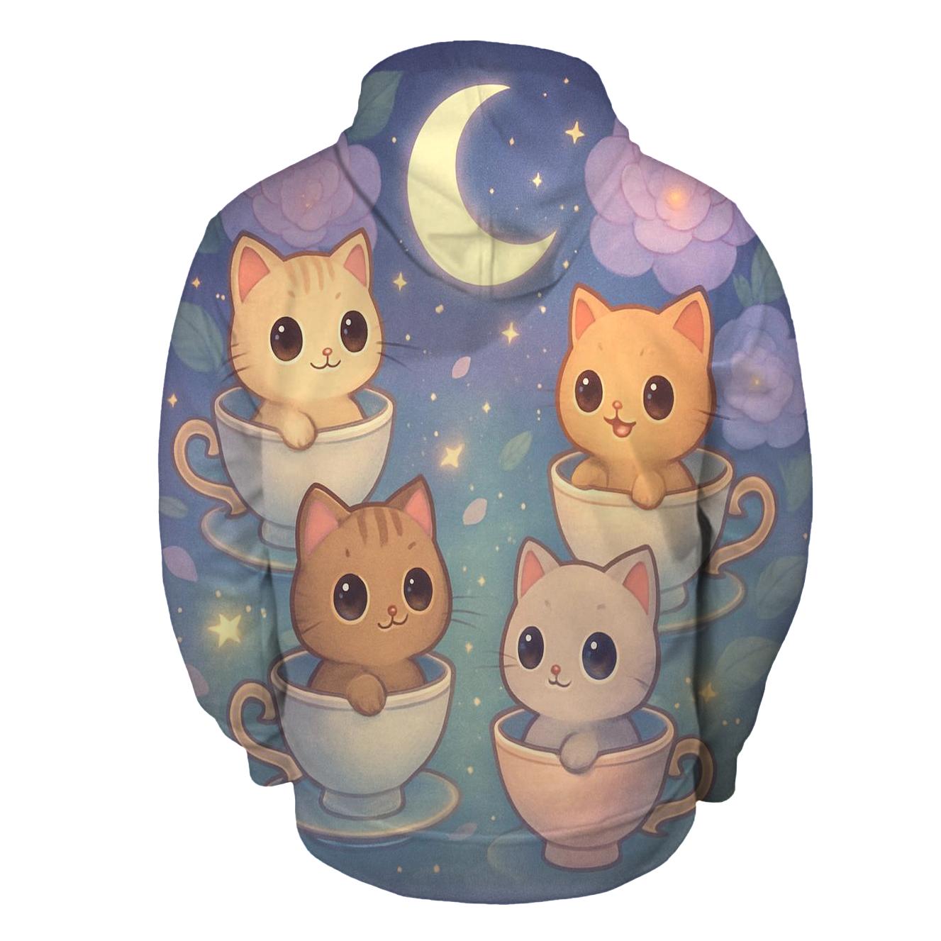 Moonlit Teacup Kitten Carousel zip-up hoodies