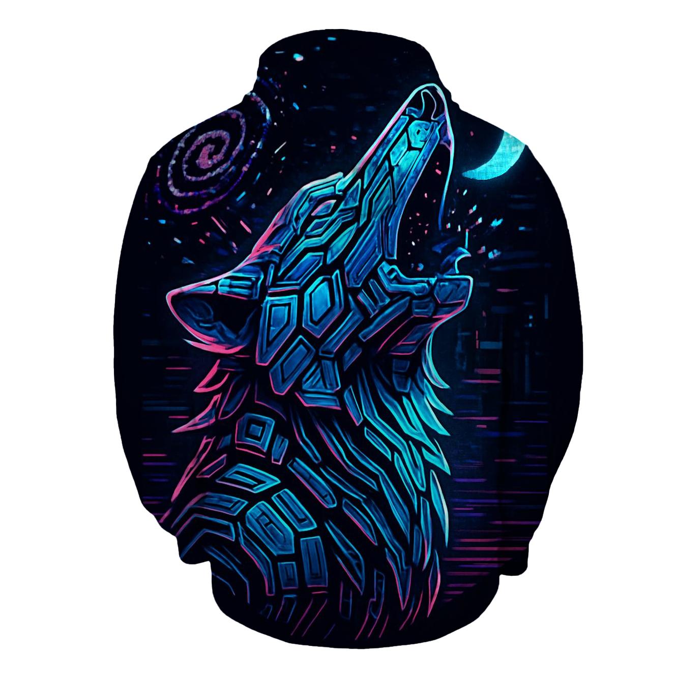 Neon Circuit Howl Wolf Totem premium hoodies