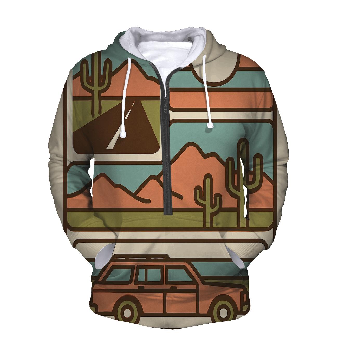 Seventies Road Trip Postcard Panels designer hoodies