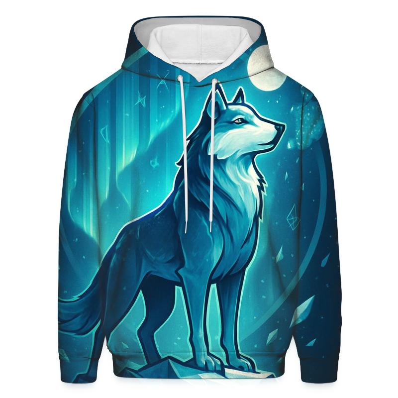 Aurora Frost Sentinel Wolf printed hoodies