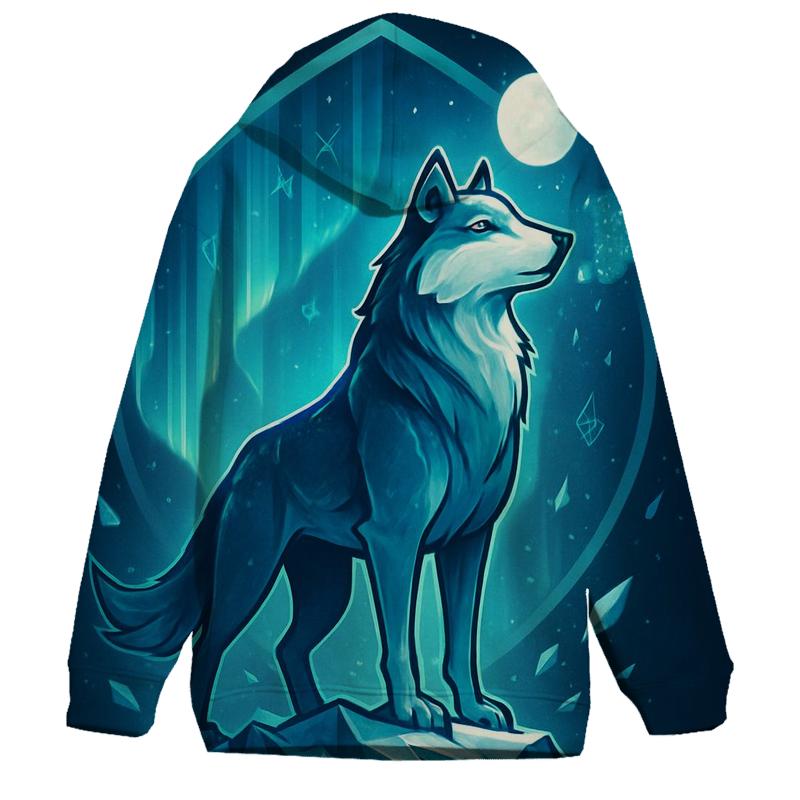Aurora Frost Sentinel Wolf printed hoodies