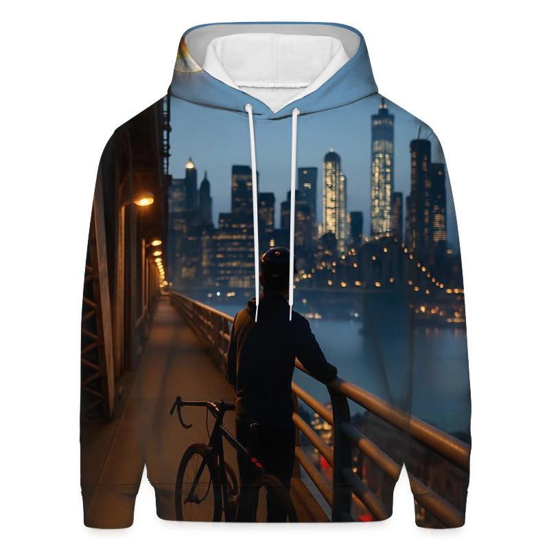 Blue Hour On The Manhattan Bridge Walkway embroidered hoodies