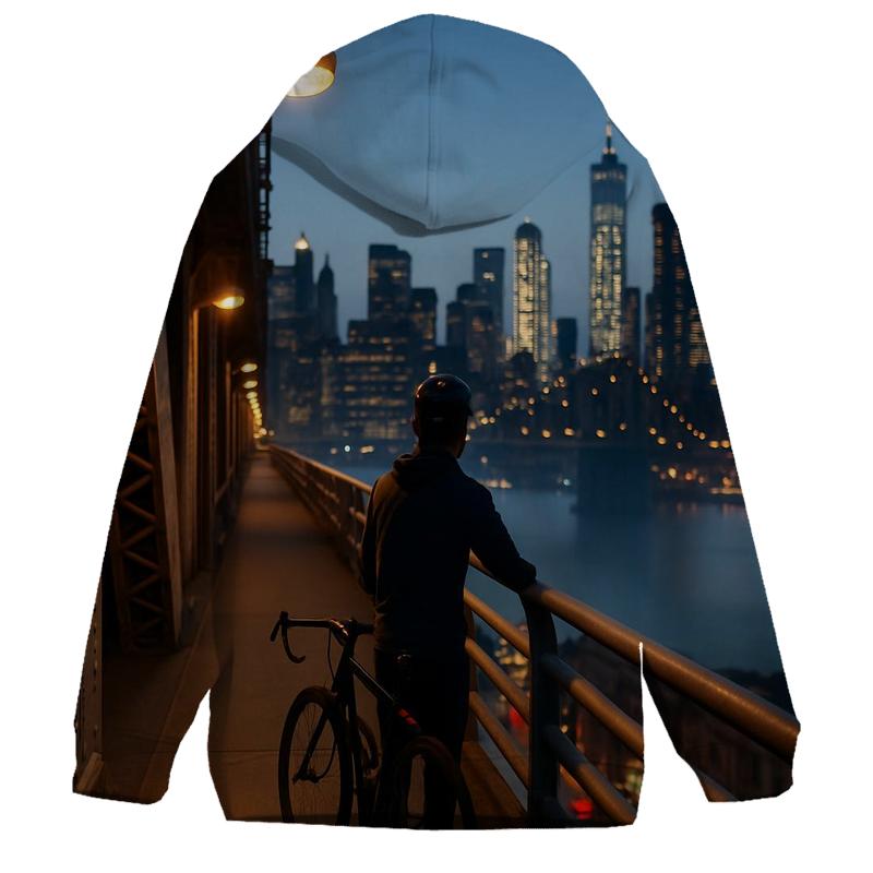 Blue Hour On The Manhattan Bridge Walkway embroidered hoodies