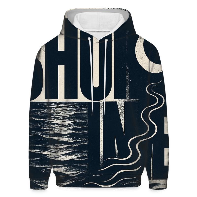 Lunar Tide Typography Wave lightweight hoodies