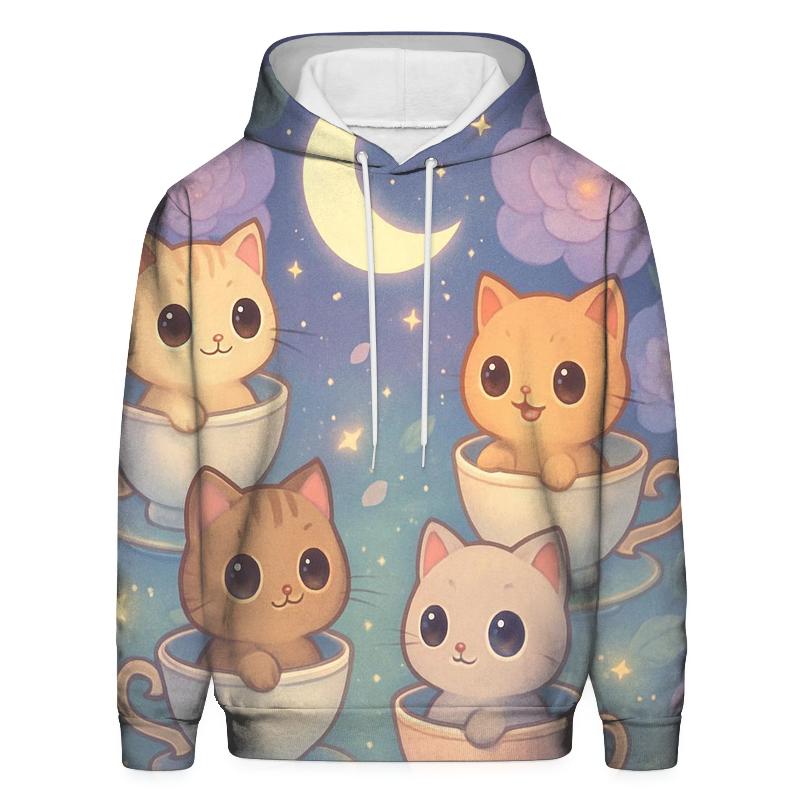 Moonlit Teacup Kitten Carousel lightweight hoodies