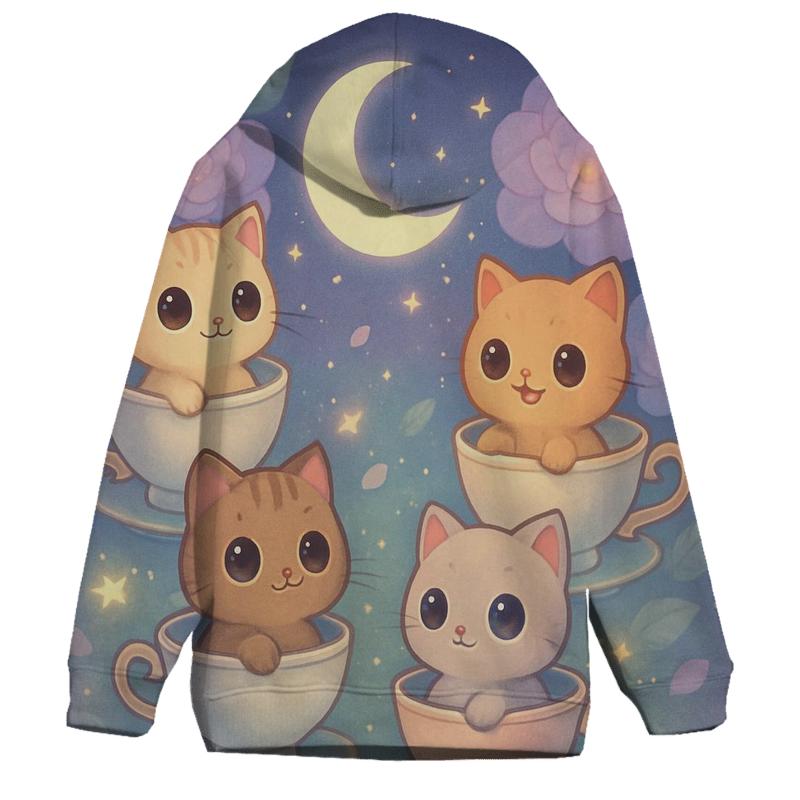 Moonlit Teacup Kitten Carousel lightweight hoodies