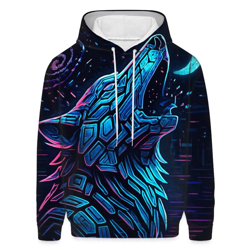 Neon Circuit Howl Wolf Totem premium hoodies