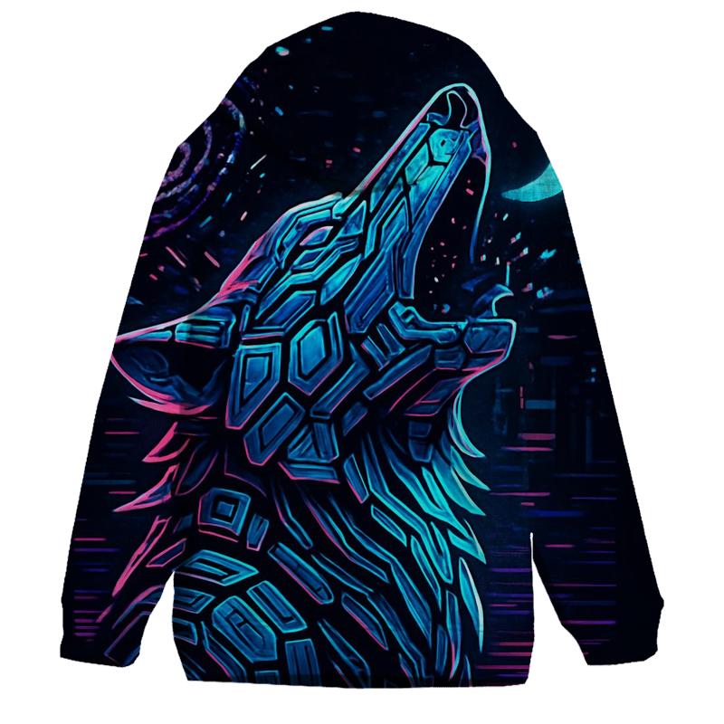 Neon Circuit Howl Wolf Totem premium hoodies