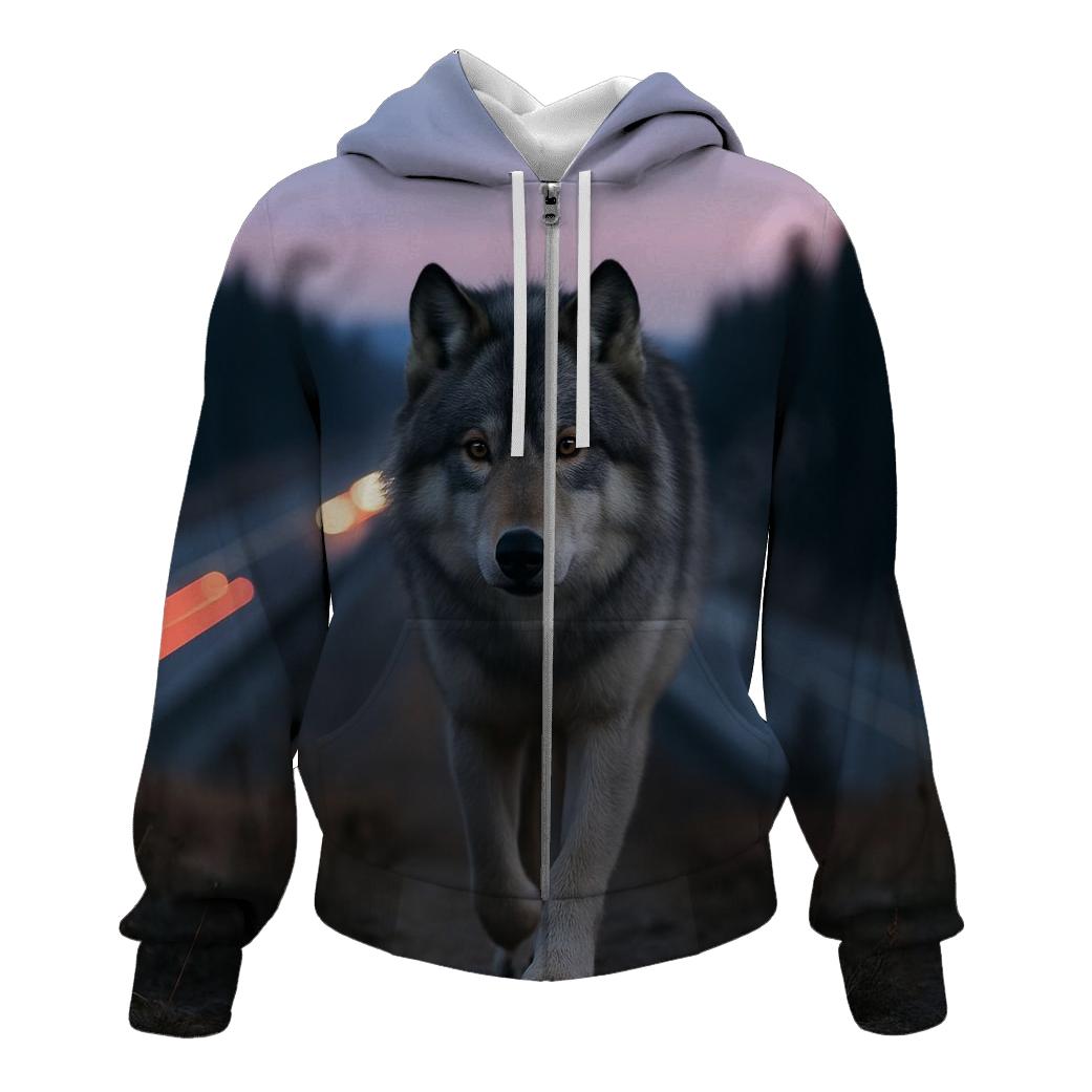 Wolf On The Wildlife Overpass At Banff zip-up hoodies