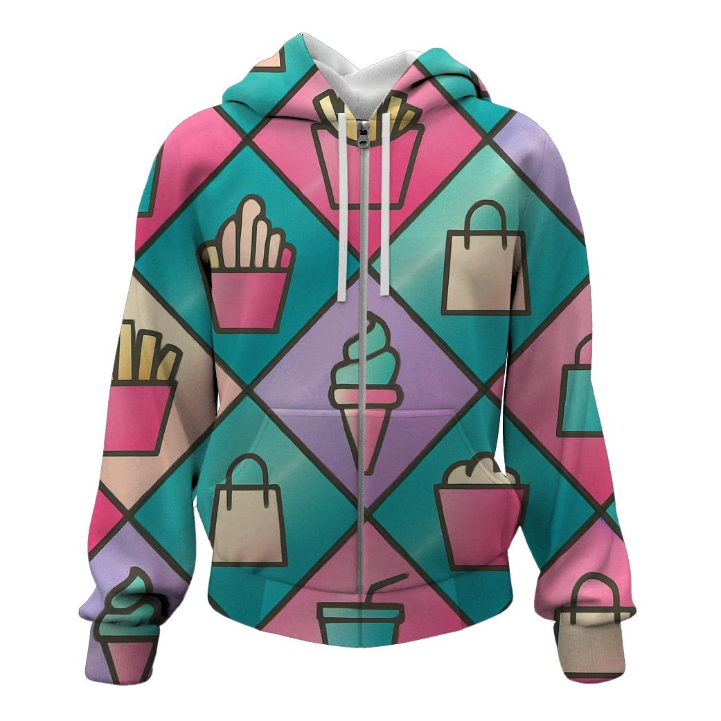 Mall Food Court Neon Tiles lightweight hoodies