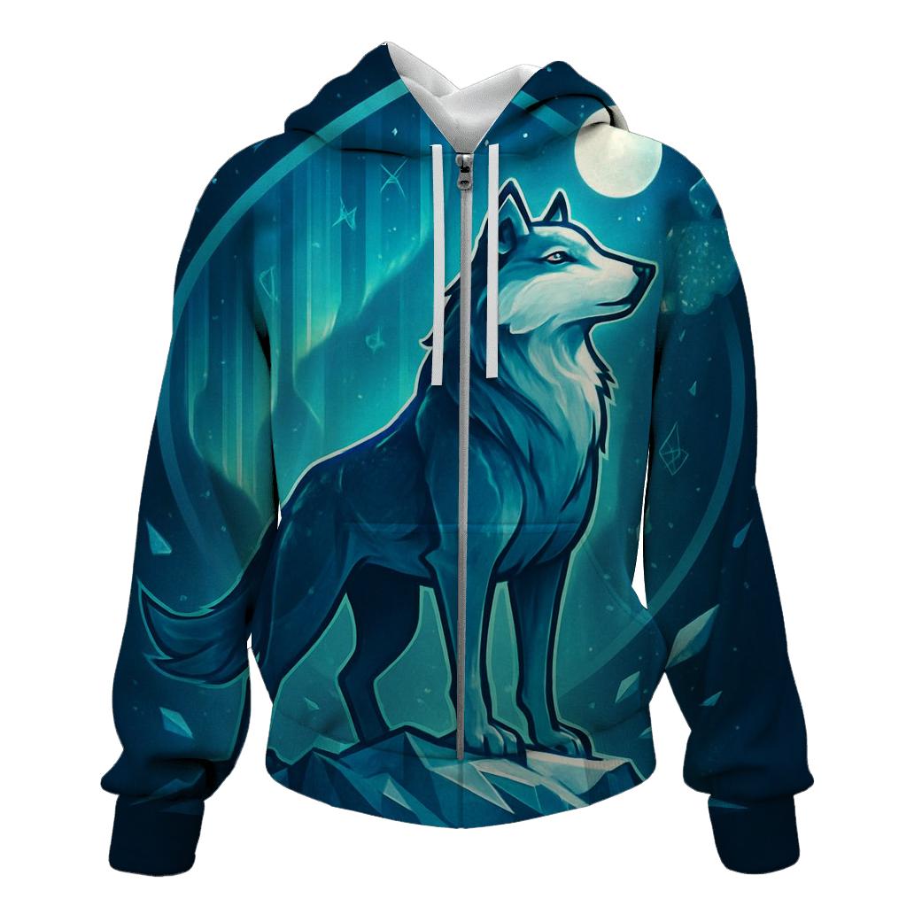 Aurora Frost Sentinel Wolf hoodie designs