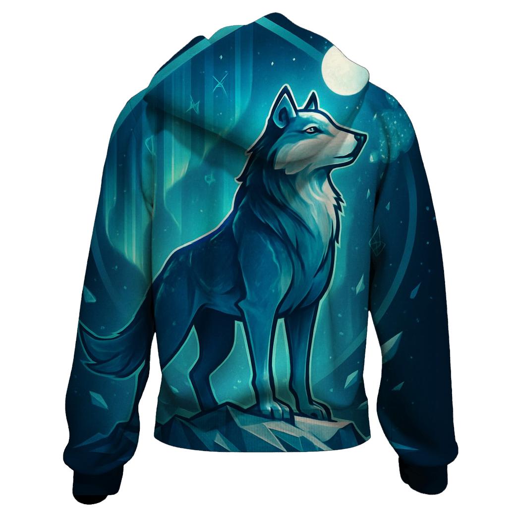 Aurora Frost Sentinel Wolf hoodie designs