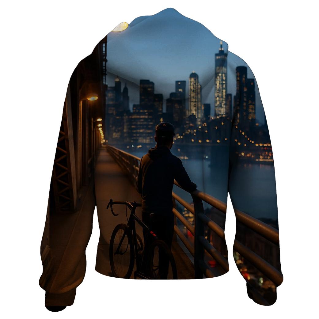 Blue Hour On The Manhattan Bridge Walkway premium hoodies