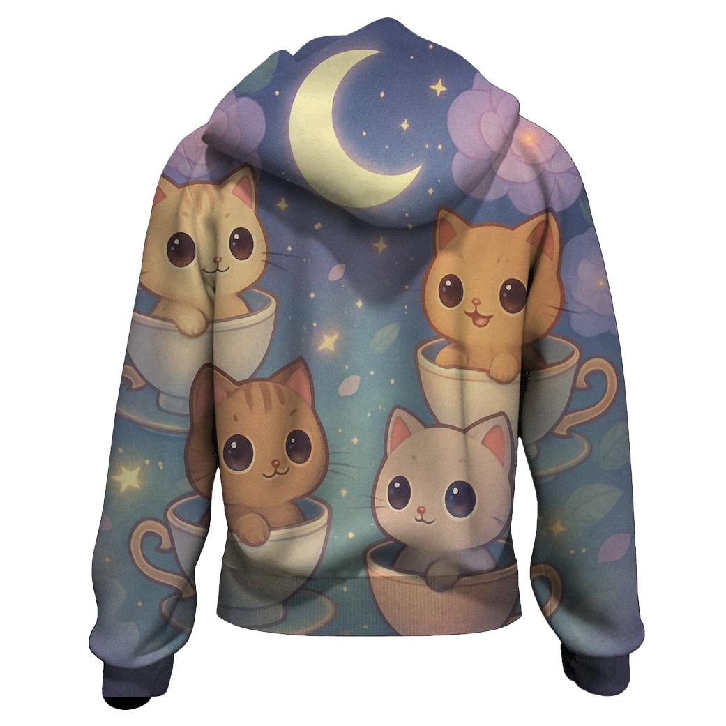 Moonlit Teacup Kitten Carousel zip-up hoodies