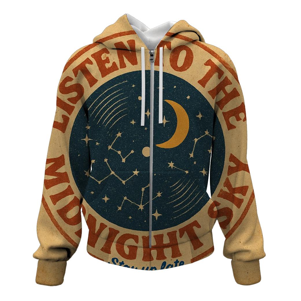 Distressed Seventies Stargazer Record Shop Badge graphic hoodies