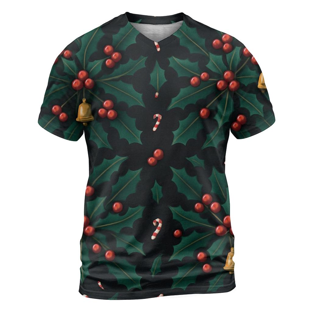 Emerald Holly Star Tessellation On Midnight Black Background trendy printed shirt styles