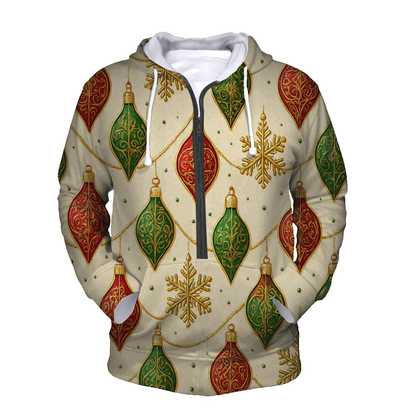 Snowflake Ornament Diagonal Ribbon Array On Warm Ivory Background zip-up hoodies