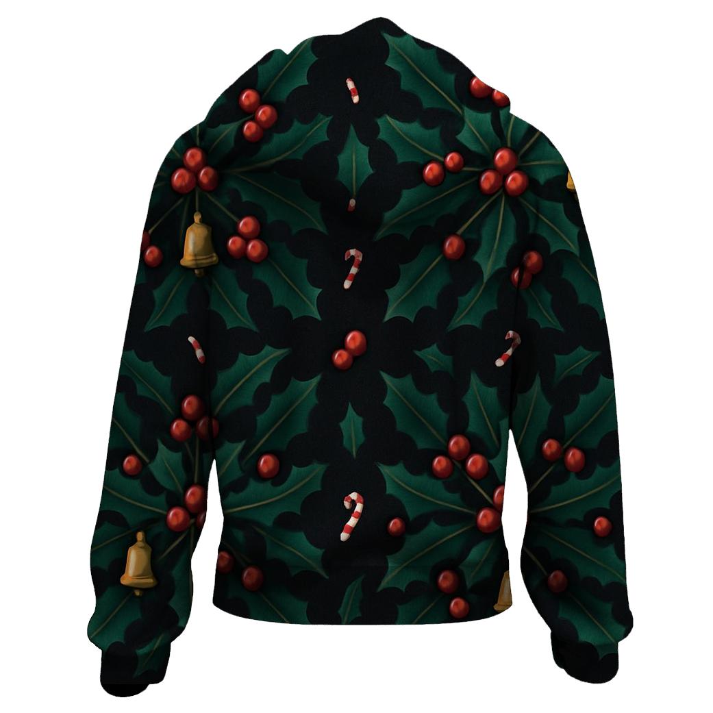 Emerald Holly Star Tessellation On Midnight Black Background zip-up hoodies