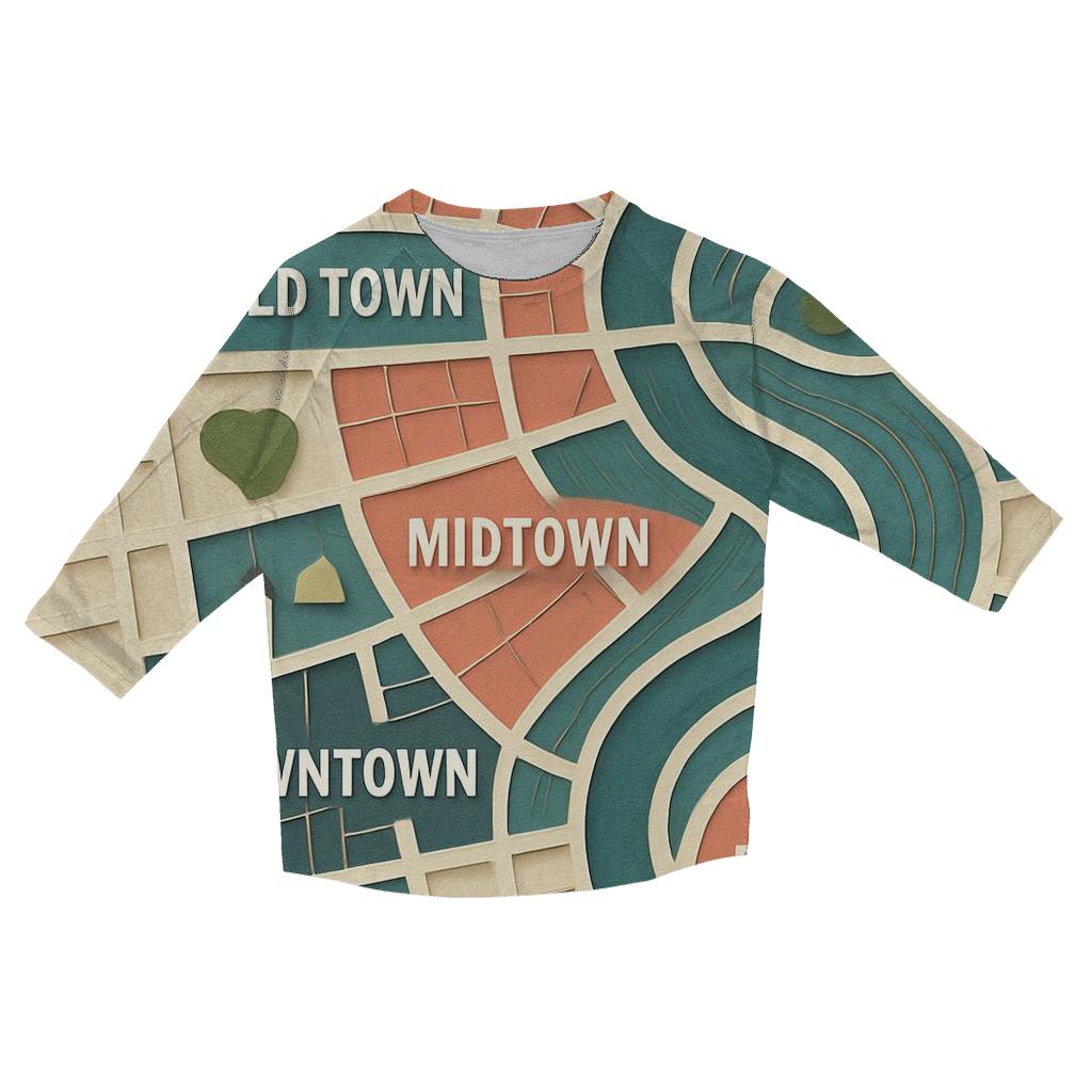 Kinetic Paper Cut City Map casual three quarter sleeve shirts