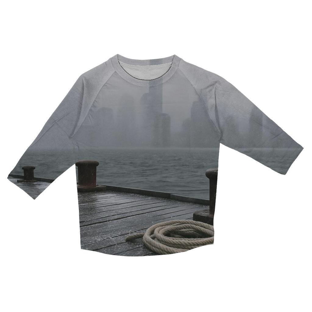 Snow Squall Over Lower Manhattan From Red Hook Piers printed three quarter sleeve shirts
