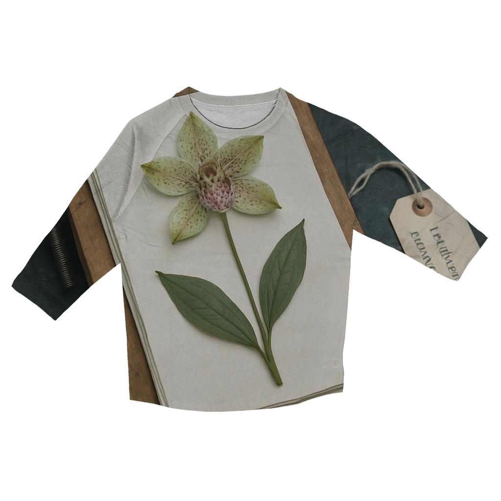 Herbarium Sheet Pressing Wild Orchids In A Cloud Forest Field Lab printed three quarter sleeve shirts