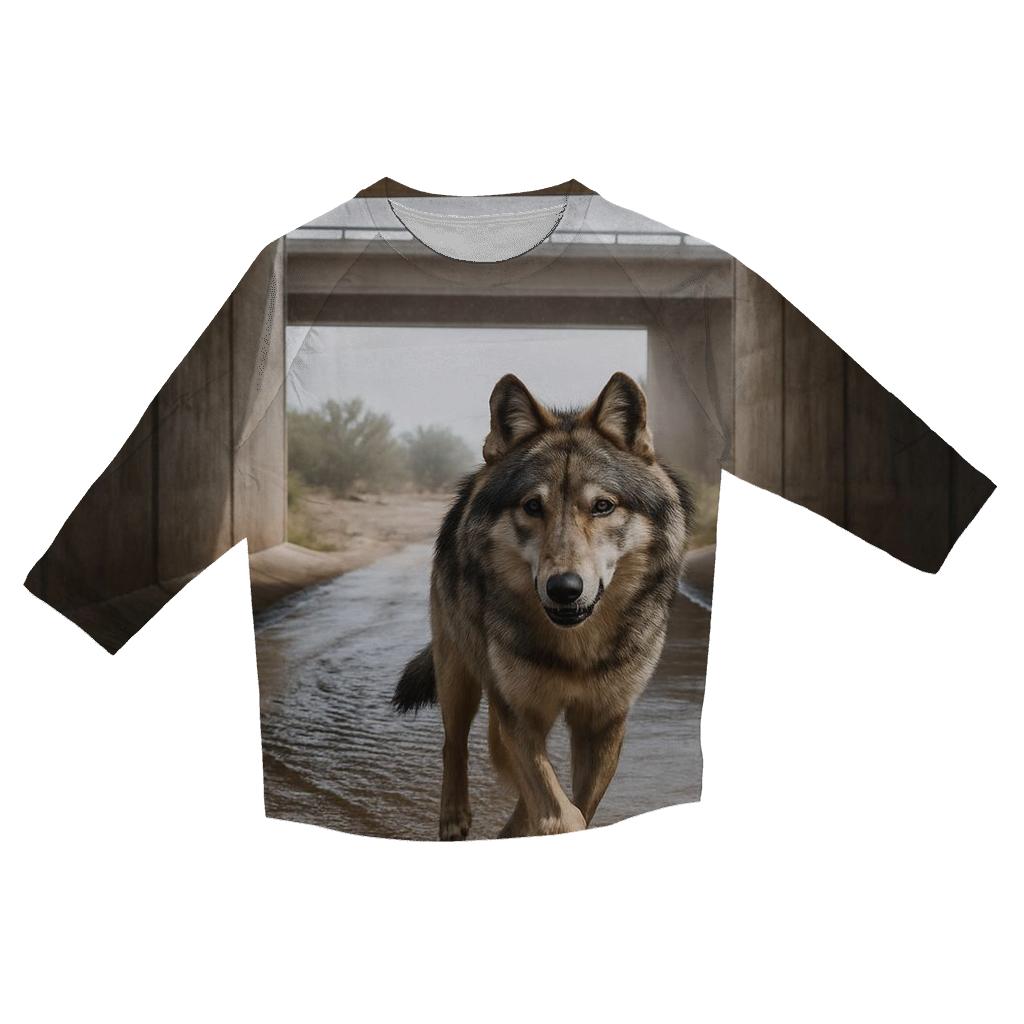 Wolf Crossing Under Desert Monsoon Bridge casual three quarter sleeve shirts