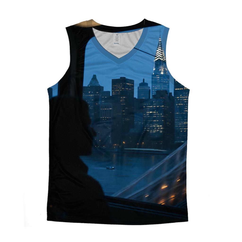 Roosevelt Island Tram Window Panorama At Blue Hour graphic print tank tops