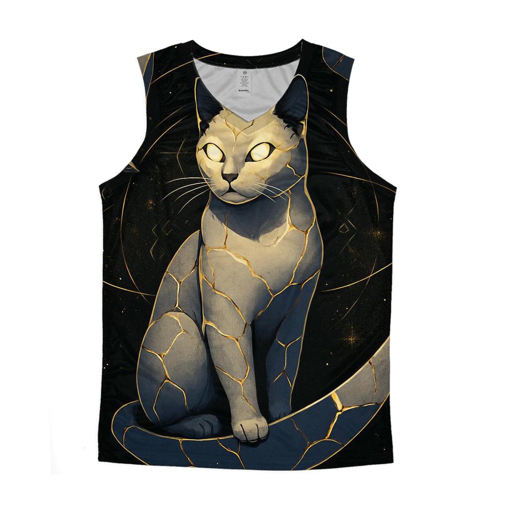 Kintsugi Moon Guardian Cat cotton sleeveless tops