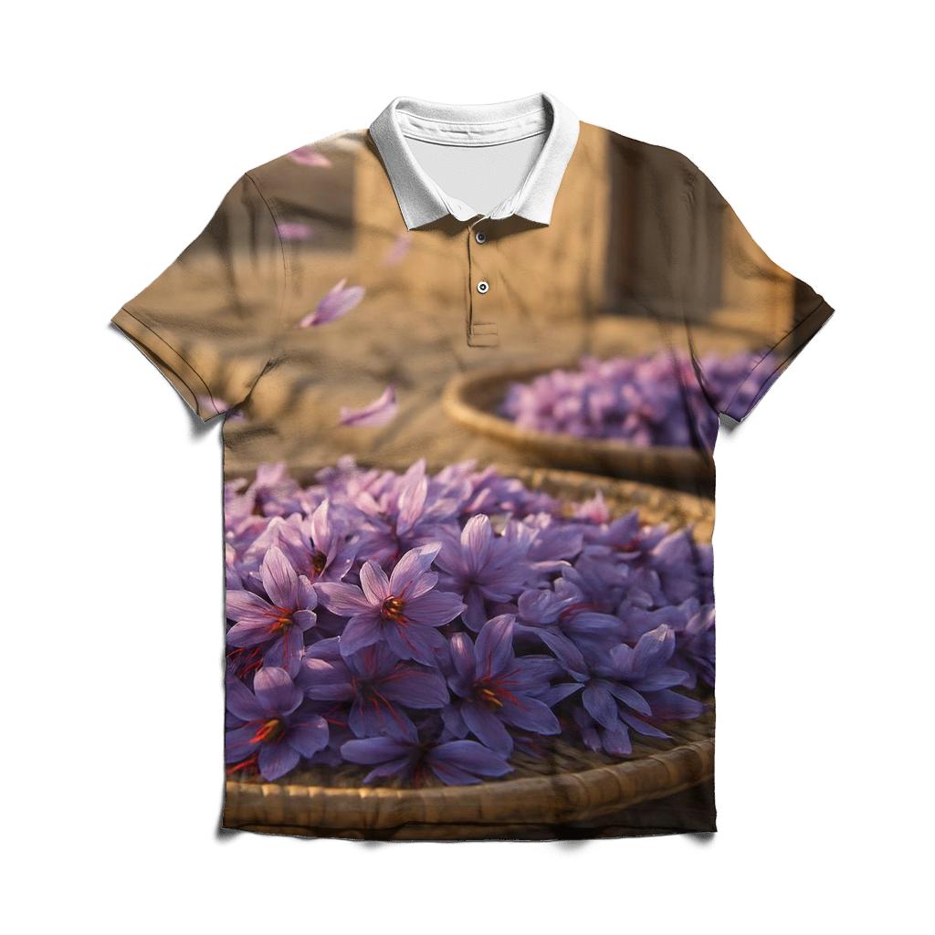 Saffron Crocus Harvest Trays At Dawn branded logo polo shirts