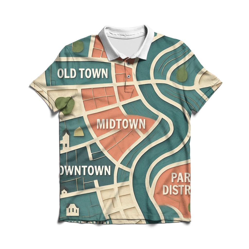 Kinetic Paper Cut City Map premium cotton polo shirts