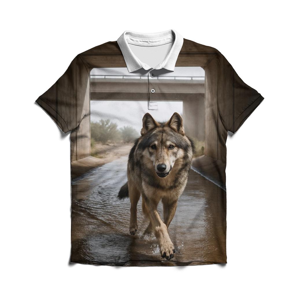 Wolf Crossing Under Desert Monsoon Bridge personalized polo shirts