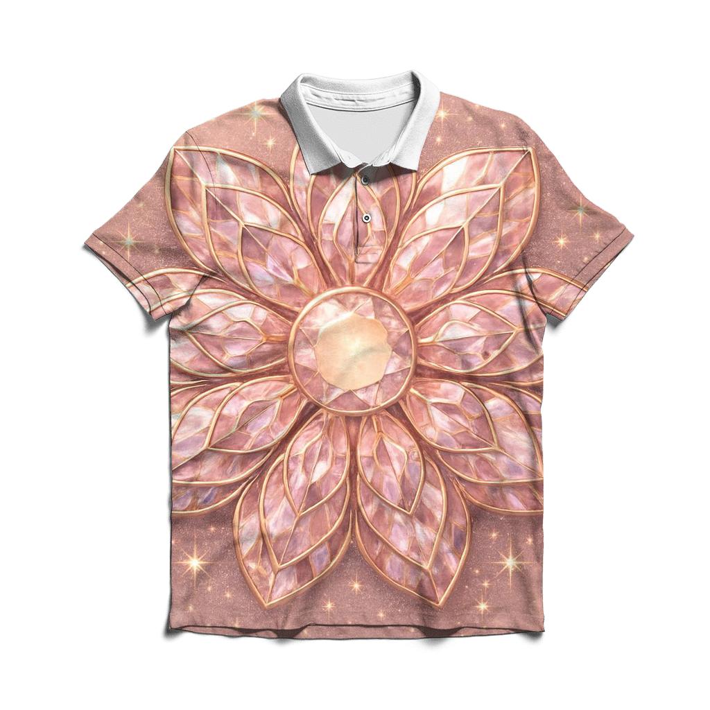 Rose Gold Prism Petals embroidered polo tops
