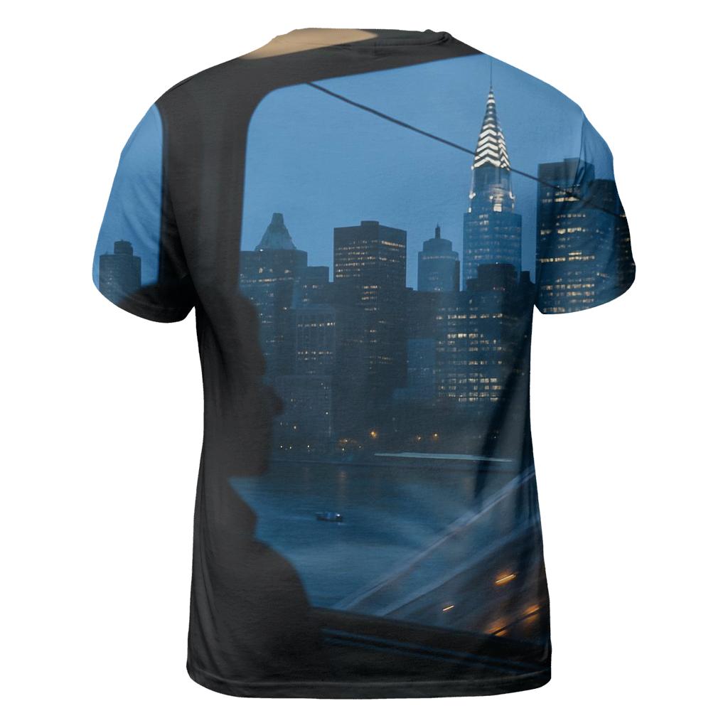 Roosevelt Island Tram Window Panorama At Blue Hour statement graphic shirts