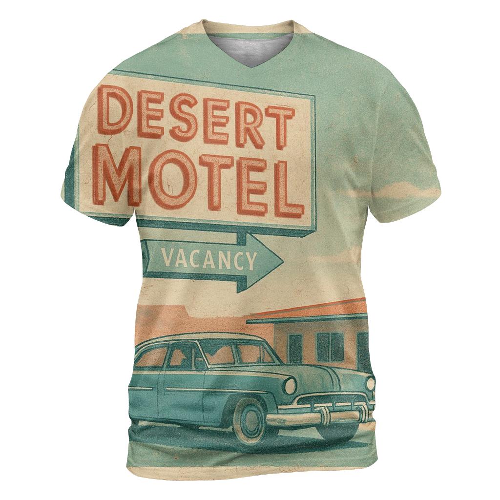 Dusty Desert Motel Neon Postcard vibrant all-over design tees
