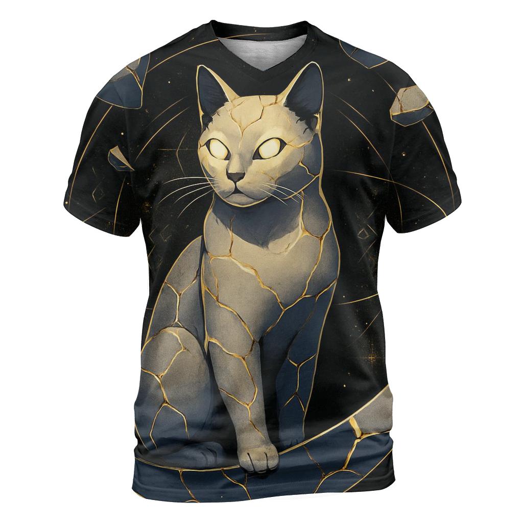 Kintsugi Moon Guardian Cat artistic all-over print tops