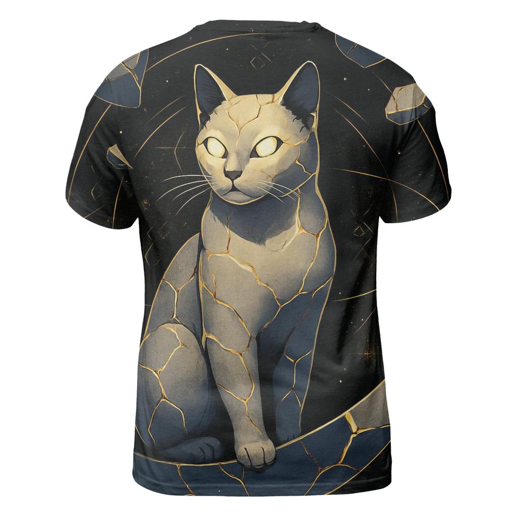 Kintsugi Moon Guardian Cat artistic all-over print tops