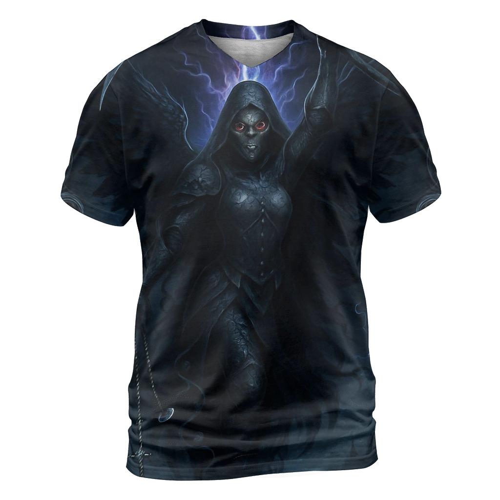 The Moonscar Valkyrie Reaper vibrant all-over design tees