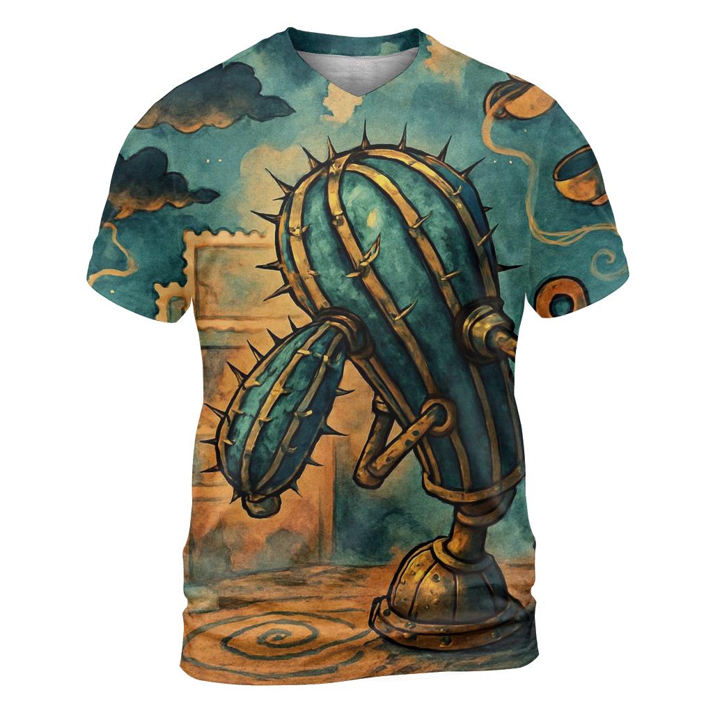 Clockwork Cactus Mirage artistic all-over print tops