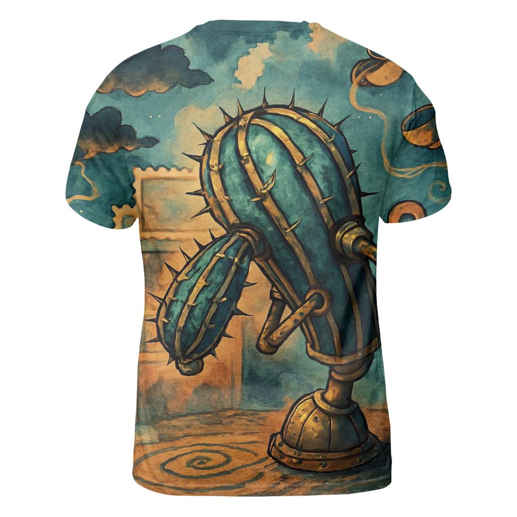Clockwork Cactus Mirage artistic all-over print tops