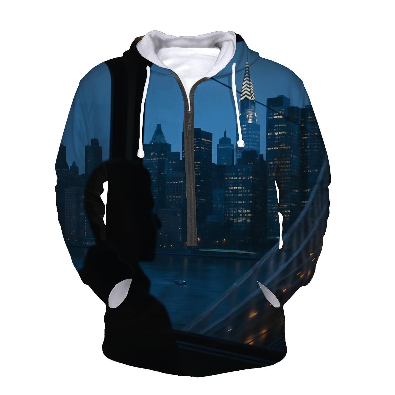 Roosevelt Island Tram Window Panorama At Blue Hour embroidered hoodies