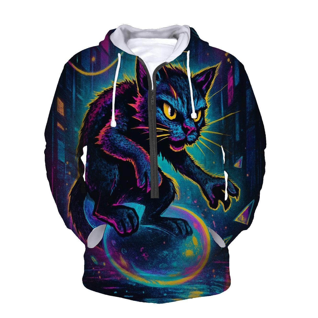 Neon Alley Bubble Rider Cat graphic hoodies