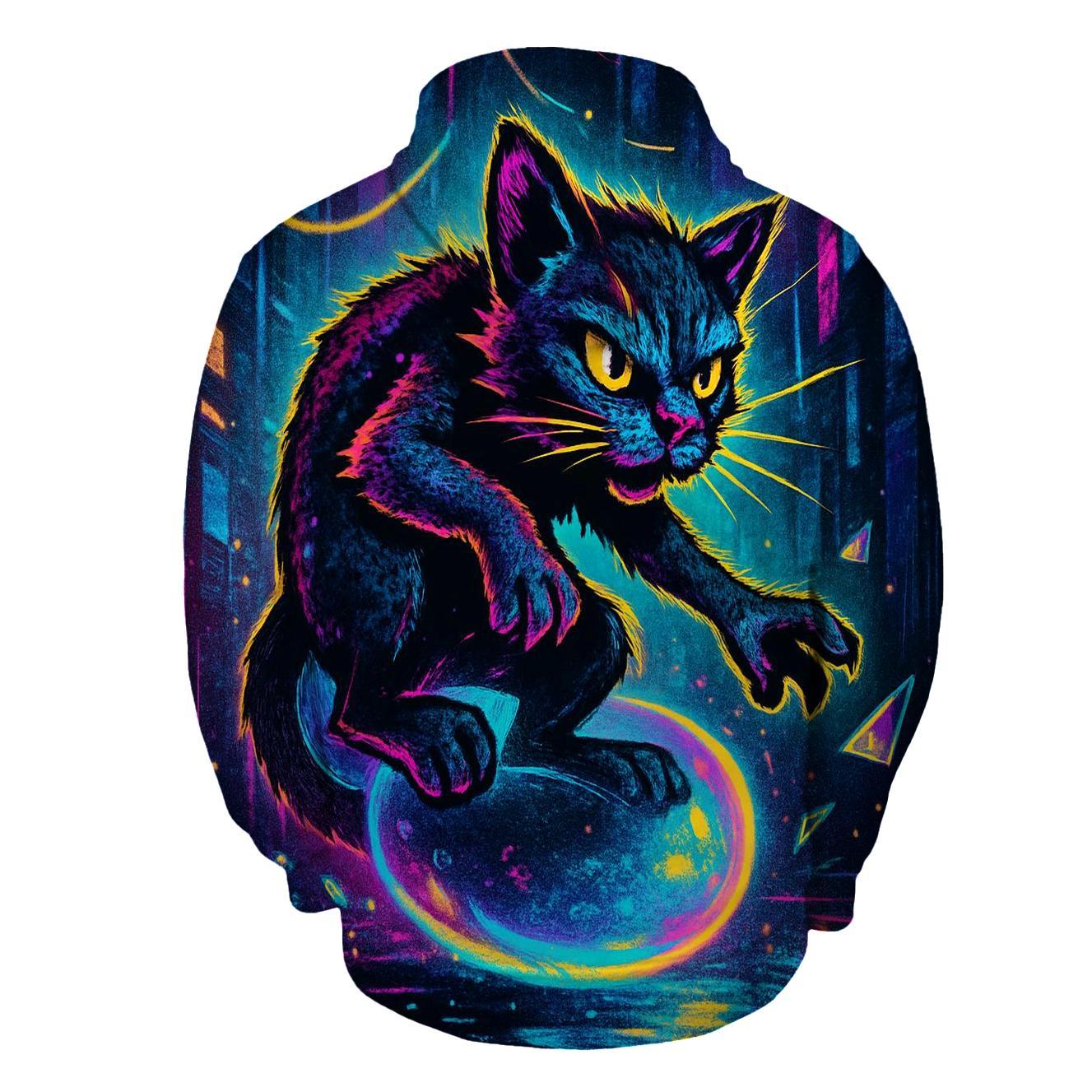 Neon Alley Bubble Rider Cat graphic hoodies