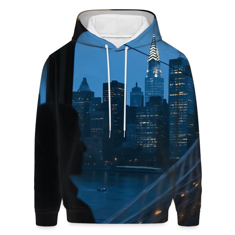 Roosevelt Island Tram Window Panorama At Blue Hour embroidered hoodies