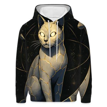 Kintsugi Moon Guardian Cat embroidered hoodies